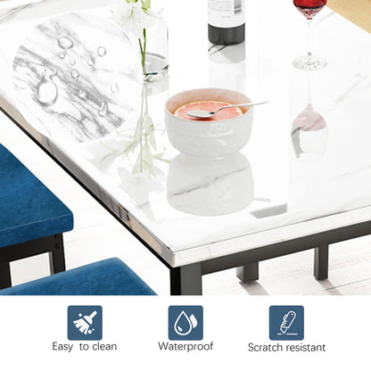 Kitchen Table and 4 Chairs Set, Metal Kitchen Table Sets Faux Marble Rectangular Breakfast Table w/Metal Legs & Black Finish Frame, Dining Table Sets for an Apartment Breakfast, SS1308