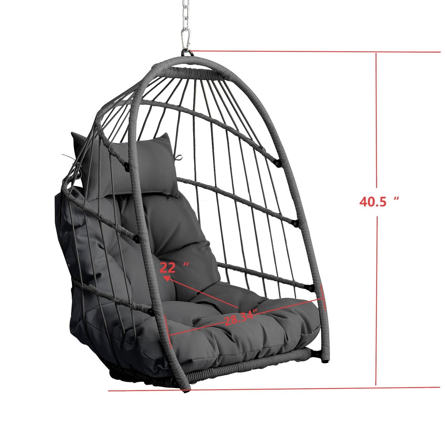 Patio Hammock Hanging Chair, Outdoor Wicker Swing Egg Chair with Stand and Cushion, 250LBS Capacity All-Weather UV Patio Rattan Lounge Chair for Patio, Deck, Yard, Garden, Beige, SS1880