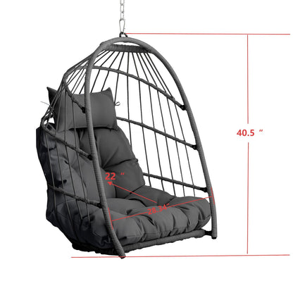 Patio Hammock Hanging Chair, Outdoor Wicker Swing Egg Chair with Stand and Cushion, 250LBS Capacity All-Weather UV Patio Rattan Lounge Chair for Patio, Deck, Yard, Garden, Beige, SS1880