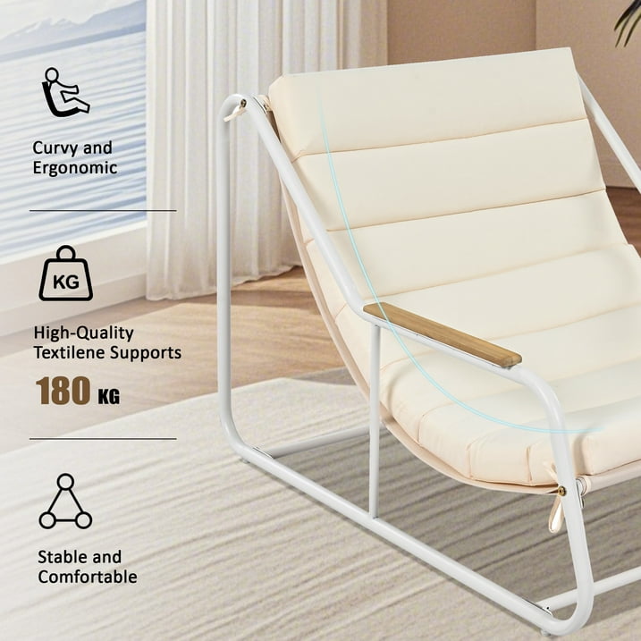 Outdoor Chaise Lounge Chairs Set of 3, Segmart Patio Chaise Lounge Chair with Acacia Side Table, Pool Lounge Chairs for Lawn, Deck, Beach, Max Weight 400 lbs, Beige & White