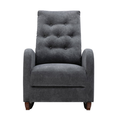 Rocking Chair Nursery Upholstered Mid Century Modern Rocker Oversized Wingback Armchair for Living Room, Grey