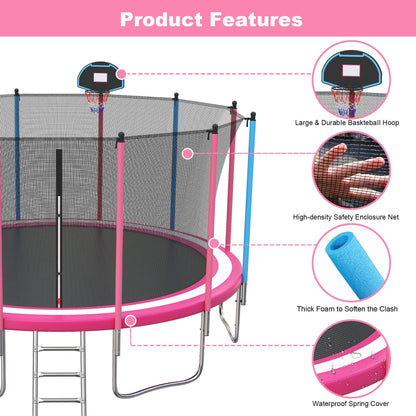 16' Trampoline for Kids with Basketball Hoop, SEGMART Upgraded Kids Outdoor Trampoline with Enclosure Net and Ladder, Heavy Duty Round Recreational Trampoline for Indoor Outdoor Backyard