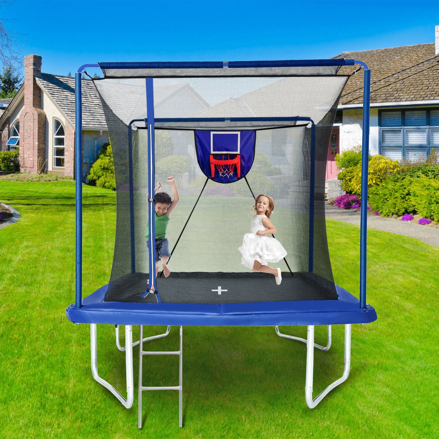 8 x 12 FT Kids trampoline with basketball hoop for kids and adults, SEGMART Large Rectangular Outdoor trampol