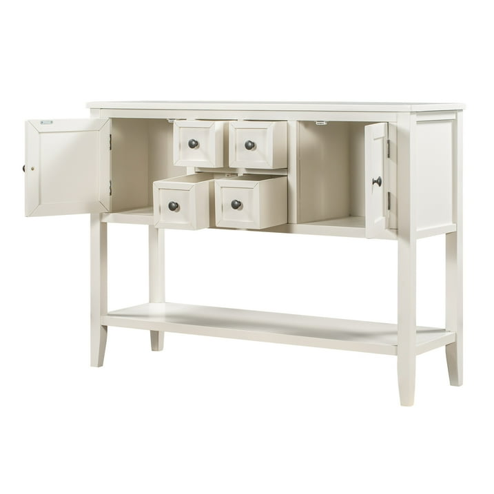 Console Table with 4 Storage Drawers,Storage Vintage Wood Buffet Sideboard Desk with 2 Cabinets and Bottom Shelf, Retro Entryway Table Cupboard for Living Room, Foyer, Hallway