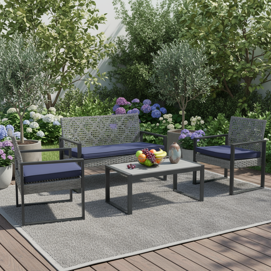 Segmart Rattan Patio Conversation Set, 4 Pieces Outdoor Sectional Sofa Set with Table, Gray Thick Cushioned Patio Furniture Set Loveseat Armchairs, Max Weight Over 350lbs