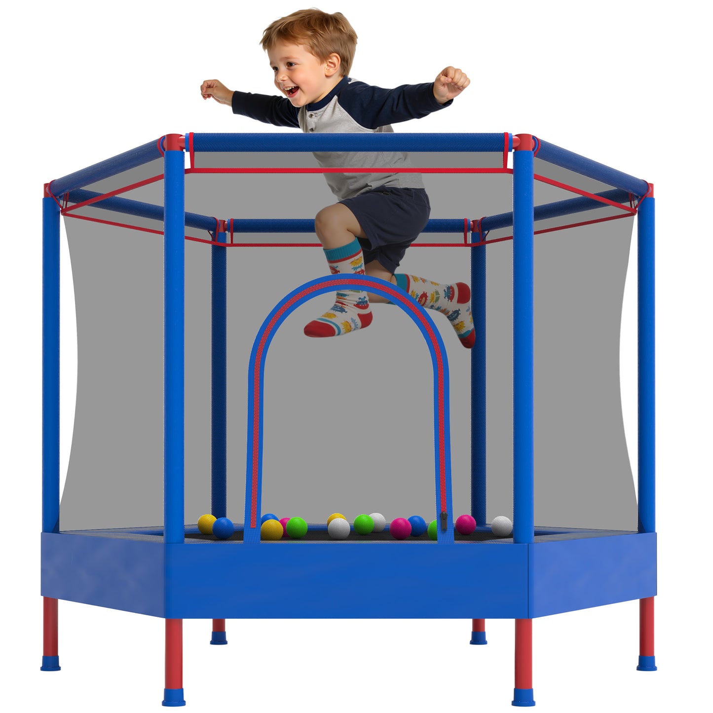 Mini Trampoline for Kids with Safety Enclosure Net, 55" Toddler Trampoline with No-Gap Safe Design, Segmart Recreational Trampolines for Birthday Gifts, Rebounder Trampoline with Ocean Balls
