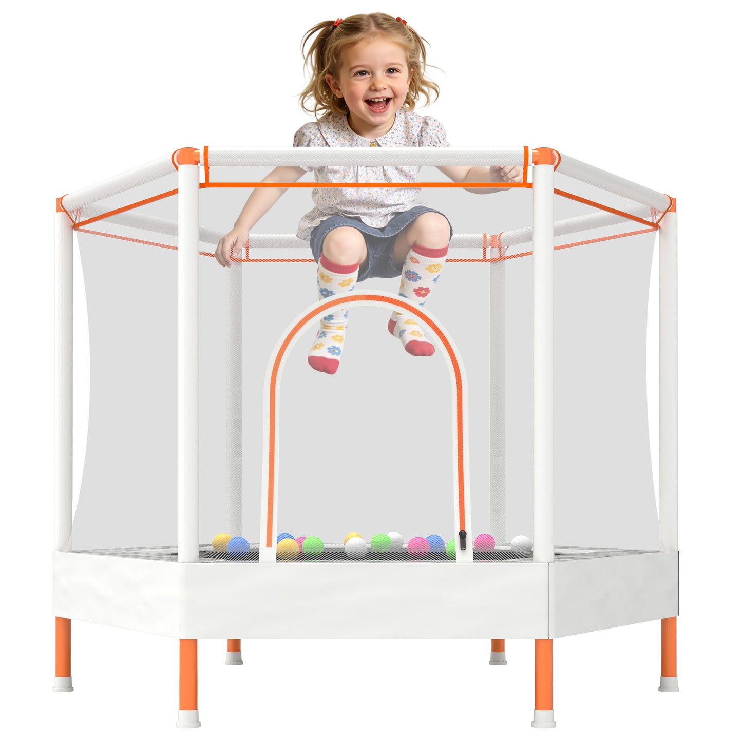 Mini Trampoline for Kids with Safety Enclosure Net, 55" Toddler Trampoline with No-Gap Safe Design, Segmart Recreational Trampolines for Birthday Gifts, Rebounder Trampoline with Ocean Balls