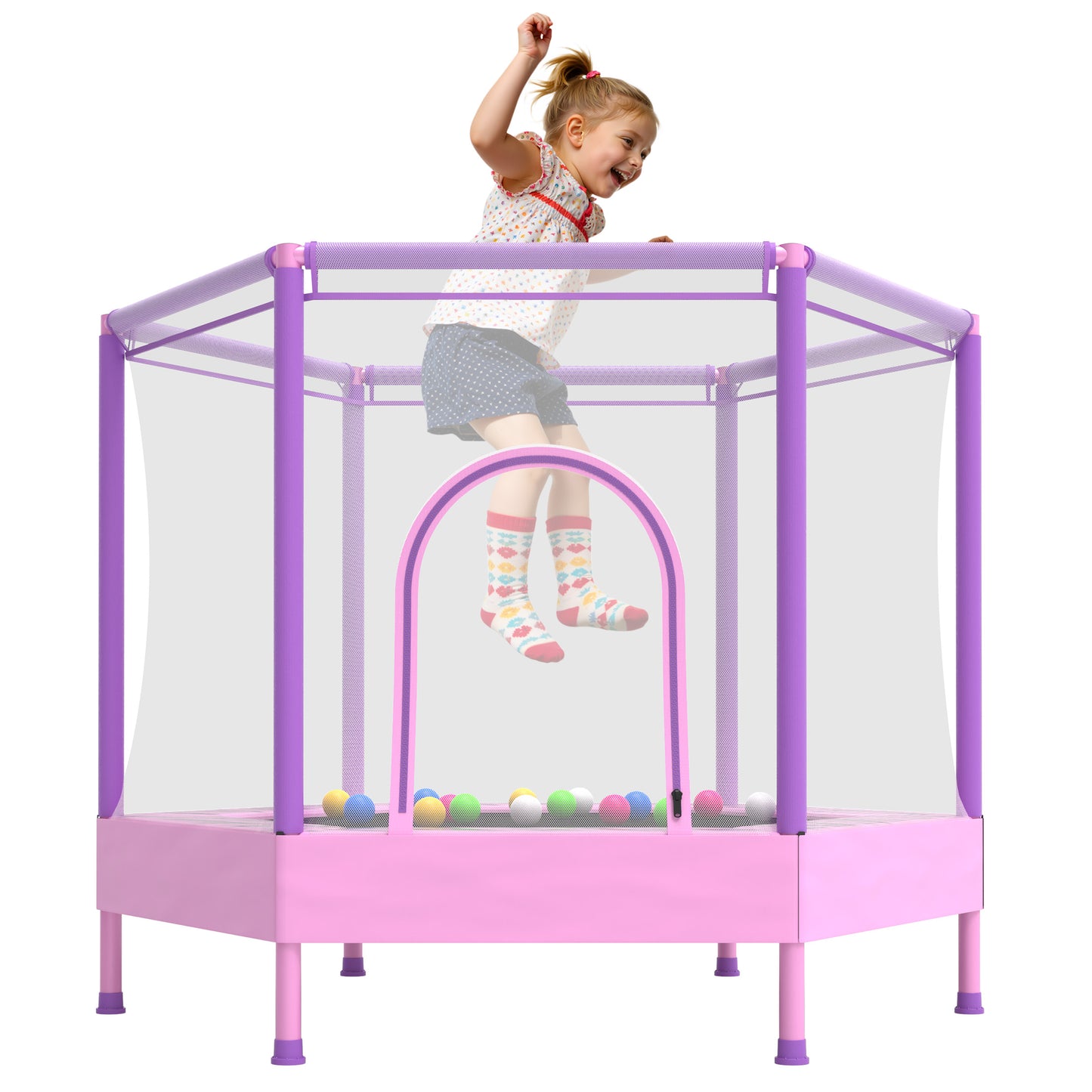 Mini Trampoline for Kids with Safety Enclosure Net, 55" Toddler Trampoline with No-Gap Safe Design, Segmart Recreational Trampolines for Birthday Gifts, Rebounder Trampoline with Ocean Balls