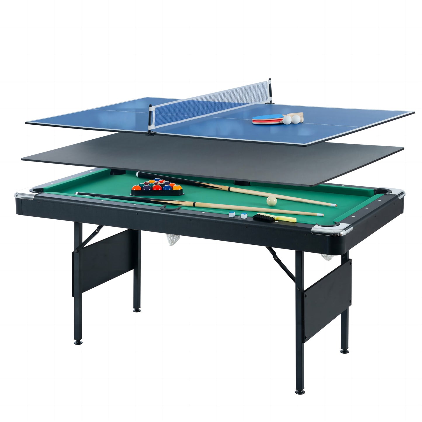 Segmart 5.5 FT 3 in1 Pool Table, Portable Billiards Table for Families, Muitfunctional Game Table with Table Tennis Top, Dining Table, Includes Balls, Cues, Felt Brush, Blue