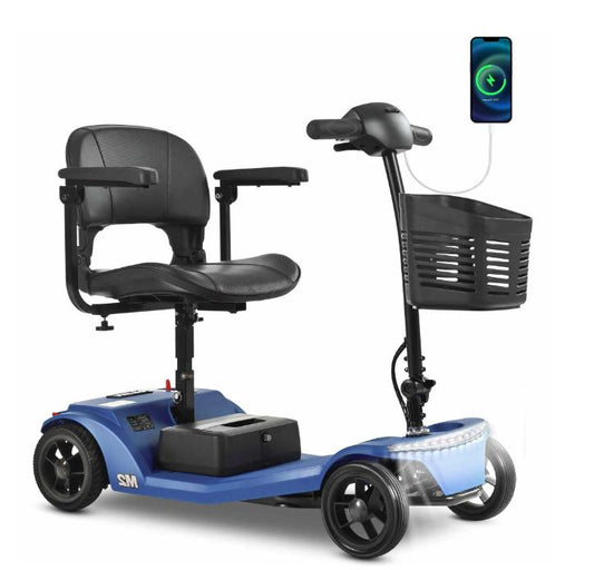 Segmart Red 4 Wheel Mobility Scooter for Seniors,Portable Electric Motorized Scooters with LED Light,Power Scooter with Anti-Tip Tires