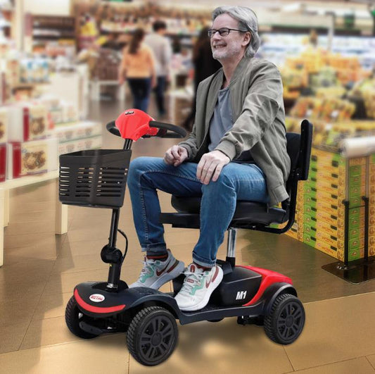 Electric Mobility Scooter, 4 Wheel Compact Mobility Scooter with Detachable Basket and Control Panel, Motorized Scooter with 360° Swivel Seat for Senior Adults, Max Speed 5Mph, 265lbs, SS589