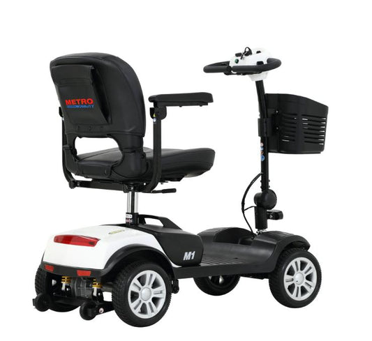 Four wheels Compact Travel Motorized Mobility Scooter, Compact Motorized Scooter w/Detachable Basket, Heavy Duty Electric Scooter for Seniors, Adults, Easy Assembly, 300lbs, White, SS151