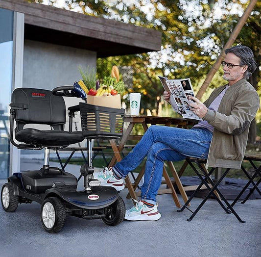 Outdoor Mobility Scooter for Senior, Heavy Duty Electric Scooters with 4 Wheel, Sliding Swivel Seat with Flip-Up Armrests for Adults, Easy Assembly, 300lbs, Blue, SS122