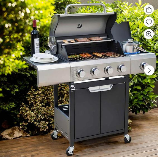 Segmart 4-Burner Gas Grill, 51,000 BTU Stainless Steel Propane Grill with Cast Iron Grates, Outdoor Barbecue with Large Cooking Space and Side Tables, Outdoor Kitchen Grill for Patio & Backyard