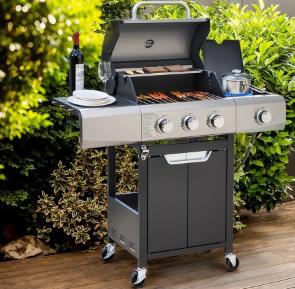 3 Burner Propane Gas Grill for Outdoor, 40500 BTU Barbecue Gas Grill with Thermometer, Stainless Steel BBQ Grill with Shelves & Wheels, Outdoor Cooking Grill for Patio, Garden, Backyard
