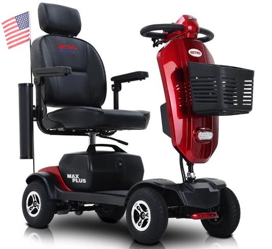 Segmart Mobility Scooter, 300W Motor Compact Electric Wheelchair with Cup Holders, USB Charging Port, Basket & US Flag, Red