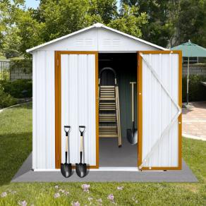 Segmart Outdoor Storage Shed, 6x4FT Galvanized Steel Metal Bike Shed with Lockable Door, Waterproof Outdoor Garden Storage Tools Shed with Apex Roof, for Garden, Backyard, White
