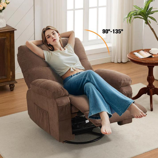 Segmart Swivel Rocker Recliner Chair with Soft Cushion and Backrest, 360 Degree Swivel Rocking Single Sofa with Side Pocket, Big Large Oversized Recliner Chair for Living Room, Brown