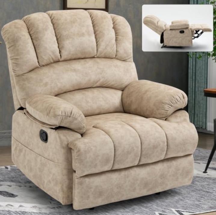 Recliner Chair for Elderly, Heavy Duty 350lbs Classic Plush Velvet Sofa Chair, Ergonomic Lounge Single Sofa with 3 Positions Lift, Plush Arms and Remote Control, Storage Pockets, Beige