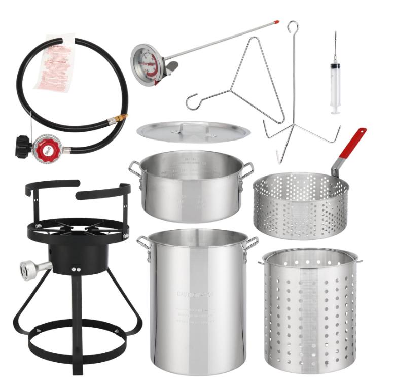 Segmart 13x32'' Outdoor Fryer Kit Silver,30 Qt Iron Aluminum Turkey Fryer Pot with Injector Thermometer Kit,55000 BTU Outdoor Propane Stove Burner Stand for 20lbs Turkey,10Pcs