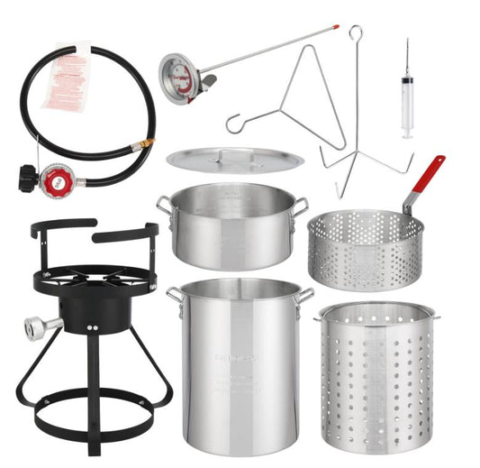 Segmart 13x32'' Outdoor Fryer Kit Silver,30 Qt Iron Aluminum Turkey Fryer Pot with Injector Thermometer Kit,55000 BTU Outdoor Propane Stove Burner Stand for 20lbs Turkey,10Pcs
