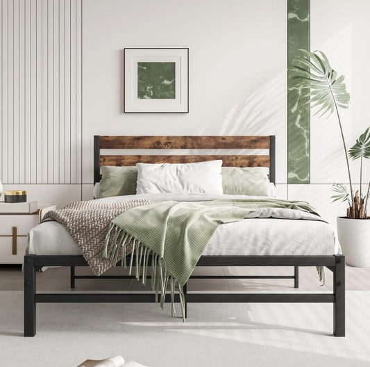Full Size Bed Frame-Classic Metal Platform Bed Frame,Mattress Foundation with Steel Slat Support,Under Foundation Storage, No Box Spring Needed, Easy Assembly, Max Weight 400 lbs, Brown
