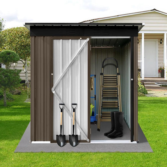 Segmart Outdoor Storage Shed, 5x4 FT Galvanized Steel Metal Bike Shed with Lockable Door, Waterproof Outdoor Garden Storage Tools Shed with Apex Roof, for Garden, Backyard, Brown