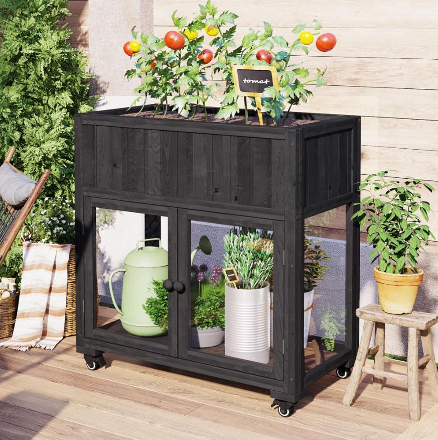 Segmart Raised Wood Greenhouse Outdoor/Indoor,Herb Garden Above Ground Cold Frame with Legs,Mini Garden Bed On Wheels Patio for Vegetable herb