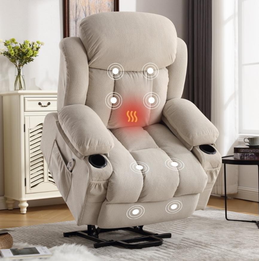 Home Recliner Chair with Remote Control for Living Room, Single Velvet Ergonomic Recliner Chair with Cup Holders, for Home Theater Seating Living Room Lounge Chaise, Beige