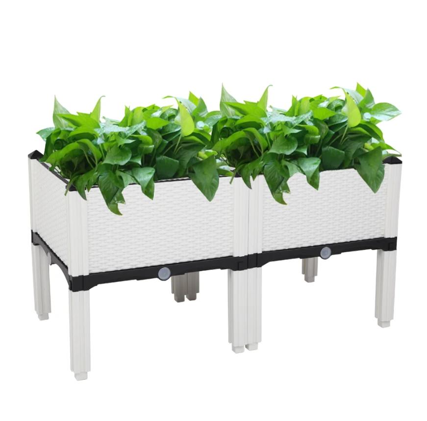 Plastic Raised Garden Bed Kit, Planting Box Container Set of 2 for Indoor & Outdoor Use, Vegetables Raised Garden Bed Set with Legs for Flower Vegetable Grow, SS2240