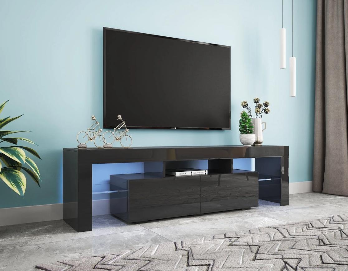 LED TV Stand for 70-inch TVs, Segmart High Gloss Entertainment Center Home Furniture with Storage Drawer and Shelves, Media Console Table Television Stands Cabinet Desk, Black, S9802