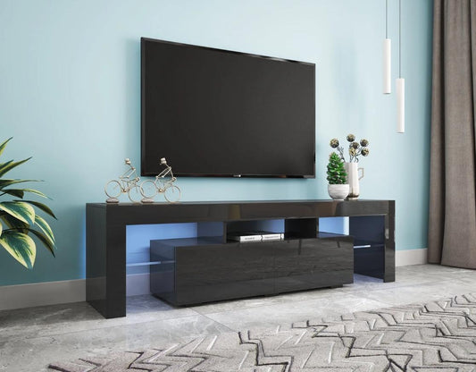 LED TV Stand for 70-inch TVs, Segmart High Gloss Entertainment Center Home Furniture with Storage Drawer and Shelves, Media Console Table Television Stands Cabinet Desk, Black, S9802