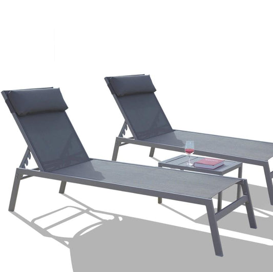 Segmart Patio Chaise Lounge Furniture Set, Single Pool Reclining Chaise Chairs Set with Side Table, 5-Level Angles Adjust Backrest Outdoor Lounge, Max Weight 440lbs, Grey