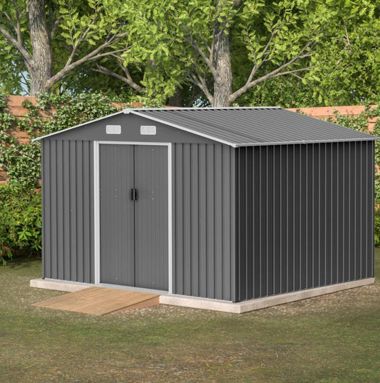 10x8FT Outdoor Storage Shed with Floor, Segmart Metal Garden Sheds & Outdoor Storage, Large Tool Sheds for Patio, Lawn, Backyard, Weather-Proof, Dark Gray