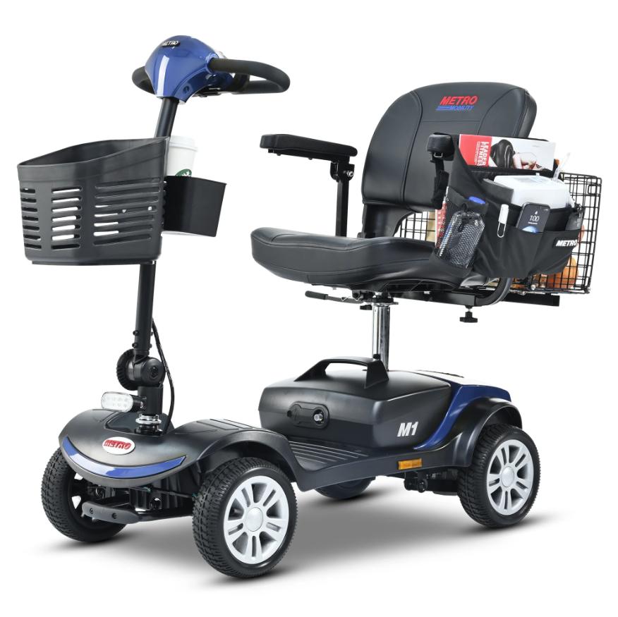 Mobility Scooters, Heavy Duty Compact AdultsElectric Scooters with 300W Motor, Motorized Scooter with Detachable Basket, Outdoor Senior Scooter With Anti-Tip wheel, Lite Blue, SS550