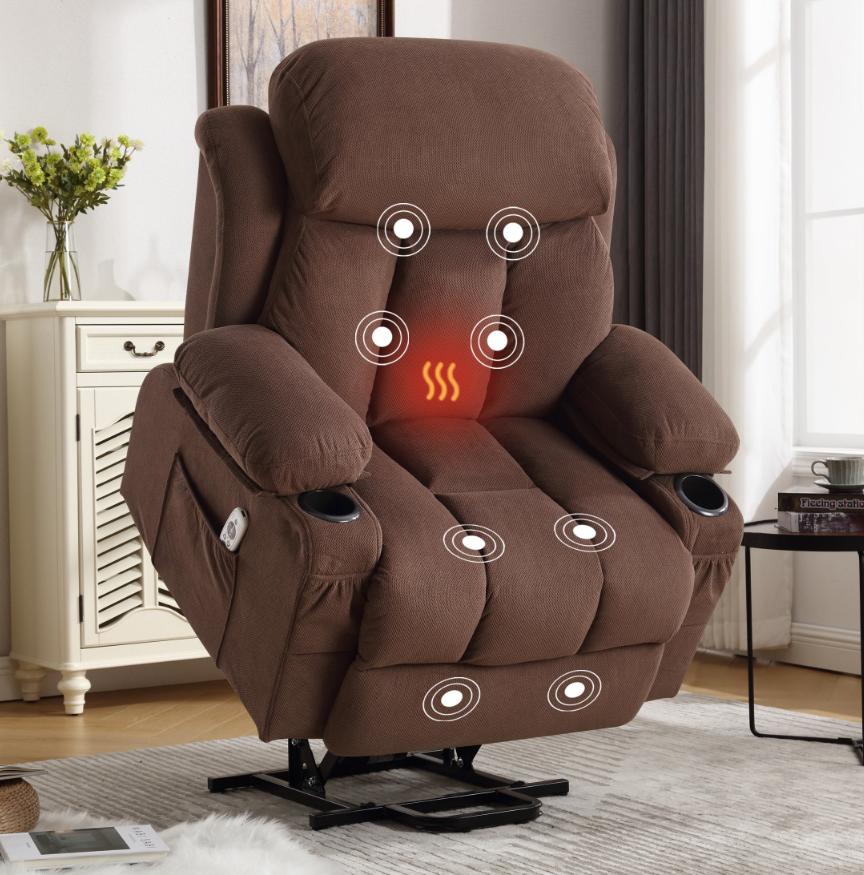 Home Recliner Chair with Remote Control for Living Room, Single Velvet Ergonomic Recliner Chair with Cup Holders, for Home Theater Seating Living Room Lounge Chaise, Brown