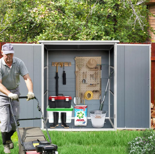 Segmart 5x3FT Outdoor Storage Resin Shed with Reinforced Floor, Outdoor Gray Plastic Storage Shed with Lockable Door, Utility Waterproof Tool Storage Shed for Garden, Backyard, Patio, Lawn, Grey