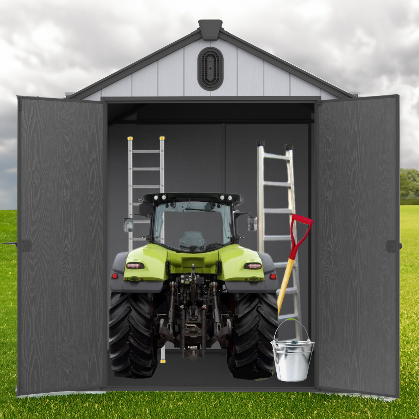 Segmart 8' x 6' Plastic Outdoor Storage Shed with Floor, All-Weather Plastic Shed with Lockable Doors & Window, Plastic Storage Tool Shed for Backyard, Patio, Poolside, Lawn, Gray + Black