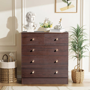 Modern Pink 5-Drawer Nightstand Dresser, Space-Saving Storage Cabinet for Bedroom, Living Room, Home Office, 25.98" x 13" x 22.64"
